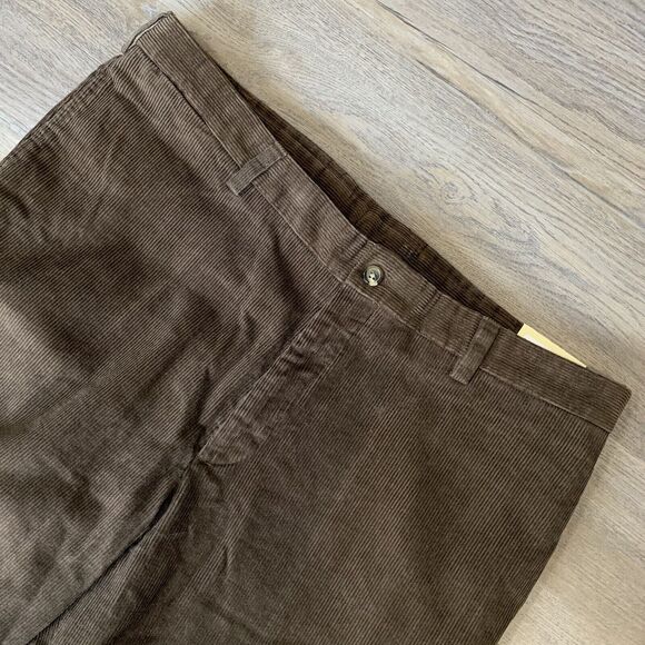 Charleston Khakis Corduroy Pants Long 36 Brown Flat Front Fall 70s Unhemmed Y2K